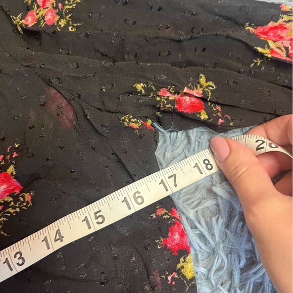 Lucky Brand Boho Floral Print Clip Dot Top Black Pink Size M - Picture 6 of 8